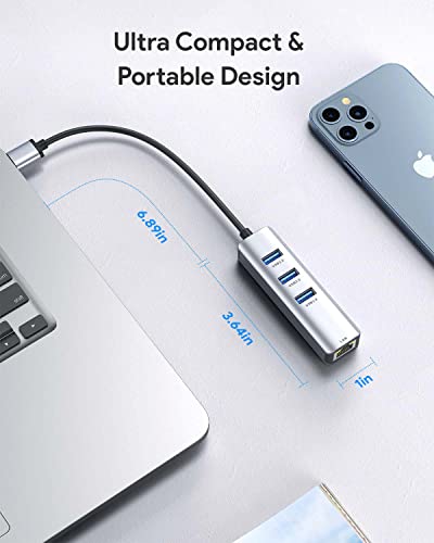 USB 3.0 to Ethernet Adapter,ABLEWE 3-Port USB 3.0 Hub with RJ45 10/100/1000 Gigabit Ethernet Adapter Support Windows 10,8.1,Mac OS, Surface Pro,Linux,Chromebook and More - color: Grey