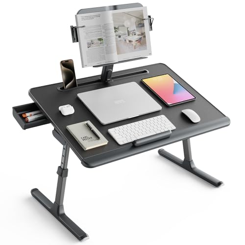 SAIJI Laptop Desk for Bed [Premium XXL Extra Large] with Upgraded Height Angle Adjustable Book Stand,Multi-Purpose Lapdesk Bed Tray Desk for Working Writing Reading Drawing (Black) - color: Black