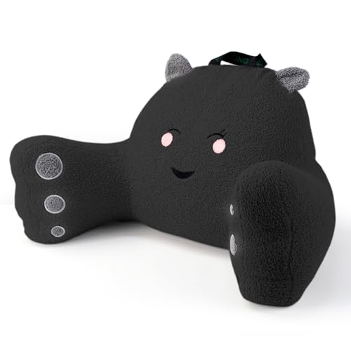 Reading Pillow for Sitting in Bed Couch Teens/Adult, Back Rest Pillow for Sitting Up in Bed with Shredded Memory Foam, Includes Arms and Washable Cover (Black) - color: Black, size: Teddy Velvet