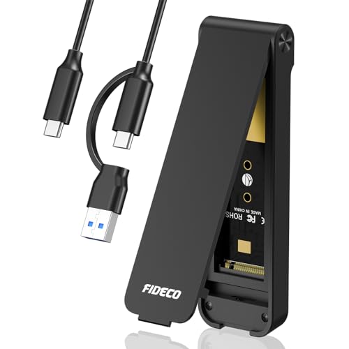FIDECO M.2 NVMe SSD Enclosure, M.2 NVMe to USB Adapter, USB 3.2 Gen 2 (10Gbps) SSD Reader for M & M+B Key, Sandwich Style Design, Tool-Free Installation, Support UASP and Trim - color: Black