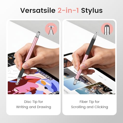 MEKO Stylus Pen for Touchscreen, 2-in-1 Universal Stylus | 6 Pack, MEKO 1st Generation Fine Fiber & Rubber Tips Stylus, High Precision with Clip, Compatiable with All Touch Screens - color: Rose Gold