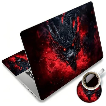 Laptop Skin Sticker Decal 12"-15.6" Universal Laptop/Notebook/Netbook Vinyl - Waterproof Scratch Resistant,Fits HP Dell Lenovo MacBook,2 Free Wrist Pads,Easy Apply & Remove,Black Red Dragon - color: Black Red Dragon