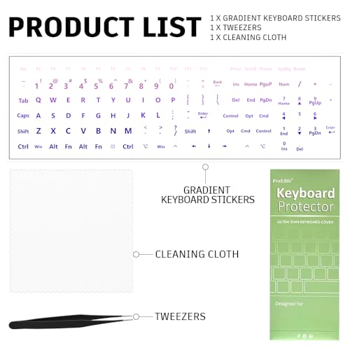 ProElife Gradient Keyboard Letter Stickers with Tweezer, English, Purple | Transfer Printing Peel-Off Film, Leave English Letters on Keys, Keyboard Letters Replacement Stickers for Desktop Computer - color: Purple