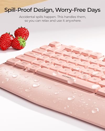 seenda Wireless Bluetooth Ergonomic Keyboard Mouse Combo, Full Size, Pink | USB/Bluetooth multi-device switching, with wrist rest, number pad, and quiet operation for PC, laptop, Mac, MacBook, and iPad - color: Pink