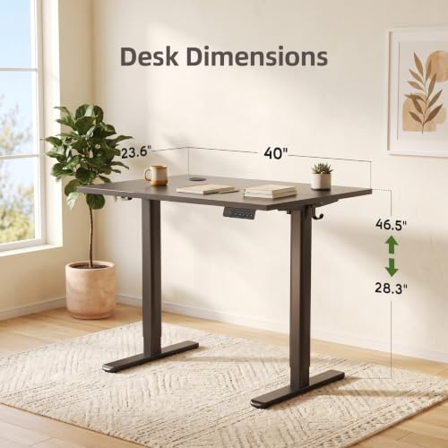 Claiks Electric Height Adjustable Standing Desk, 40x24 Inch, Deep Black | Smooth Height Adjustment, 4 Memory Presets, Cable Management Hub&Hook, Stable Steel Frame, 176lbs Capacity, Easy Assembly - color: Deep Black, size: 40