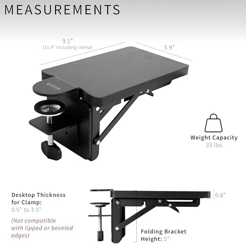 VIVO Clamp-on 6 x 9 inch (11 Including Clamps) Desk Extender, Wrist Support, Armrest Tray, Table Mount for Sit Stand Desks, Black, DESK-EXT09 | Wrist Support, Armrest Tray, Table Mount for Sit Stand Desks - size: 6 x 9 inch, style: Extender