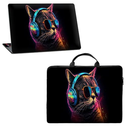 10 inch Laptop Sleeve with Laptop Skin Sticker Set – Slim Protective Case with Smooth Zipper, Lightweight Tablet & Notebook Sleeve for Travel & Daily Carry, Cool Cat with Glasses - color: Cool Cat with Glasses, size: 10 inch