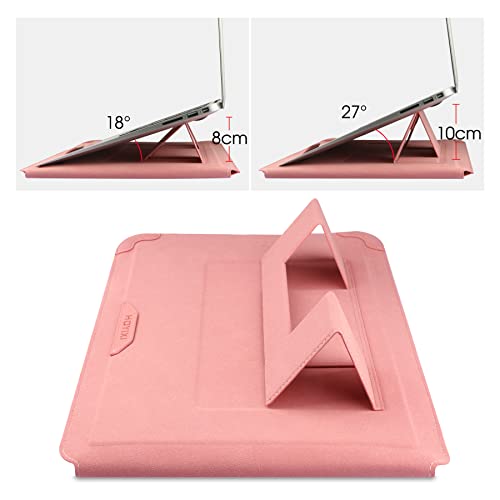 HoYiXi 14 Inch Laptop Sleeve Case Leather Bag with Stand Compatible with Mac Book Pro 14 2021/ASUS Vivobook 14/HP Pavilion X360/IdeaPad 14/Dell HP ASUS Acer Huawei Matebook 14'' PC, Pink - color: Pink, size: 13.5-14 in