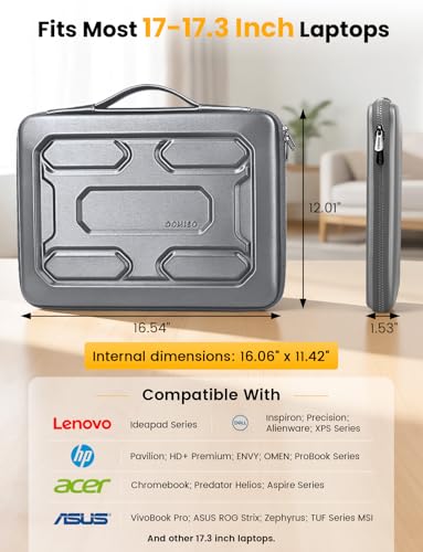 DOMISO Laptop Hard Case 17-17.3 inch Waterproof Shockproof Hard Shell Laptop Sleeve with Handle & Storage Pocket, Compatible with MacBook, HP, Dell,Dark Grey - color: Dark Grey, size: 17.3 inch