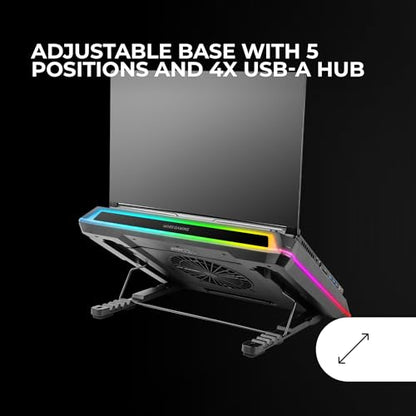 Mars Gaming MNBC Ultra, Cooling Base and Stand, 140 mm Fan, CoolCore Airflow Technology, RGB Chroma, 5 Positions, Compatible with Laptops up to 18 Inches, Smartphone Holder, 4 x USB-A, Black