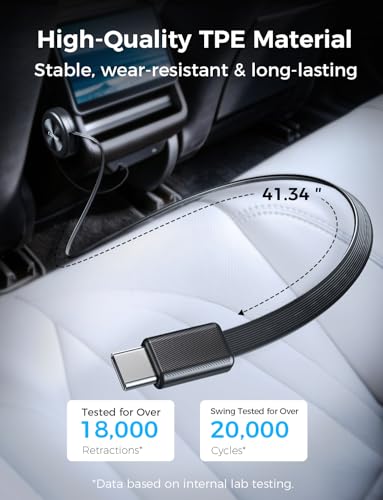 Retractable USB C Car Charging Cable for Toyota RAV4/Camry/Corolla, 360° Rotating Base, Supports USB C & USB A Ports, Compatible with iPhone 15/16/17 & Samsung Galaxy, Car Interior Accessories