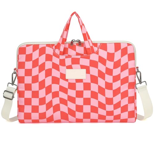 DACHEE Laptop Shoulder Bag for 15 Inch/15.6 Inch Macbook Pro - color: Pink Checker Shoulder