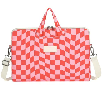 DACHEE Laptop Shoulder Bag for 15 Inch/15.6 Inch Macbook Pro - color: Pink Checker Shoulder