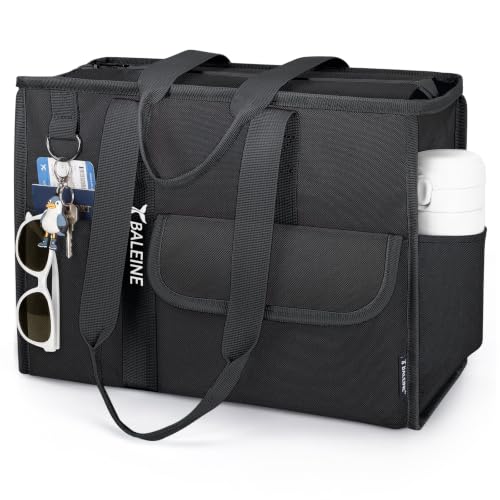 BALEINE Large Utility Tote Bag with Reinforced Bottom, Multi Pockets Foldable Tote Bag for Nurse, Travel, Work - color: Black, size: Large