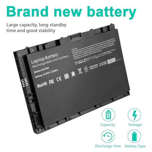 BT04XL 9470M Notebook Battery for HP EliteBook Folio 9470 9470M 9480m Ultrabook BT04 BA06 HSTNN-IB3Z HSTNN-I10C 687945-001 H4Q47AA 687517-241 HSTNN-DB3Z 687517-171 BA06XL H4Q48AA - 14.8V 52WH - size: 8.61*5.38*0.3inch 9470M