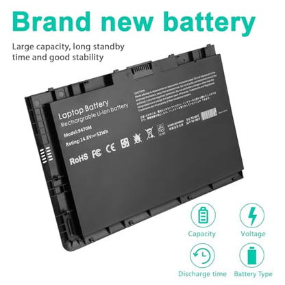 BT04XL 9470M Notebook Battery for HP EliteBook Folio 9470 9470M 9480m Ultrabook BT04 BA06 HSTNN-IB3Z HSTNN-I10C 687945-001 H4Q47AA 687517-241 HSTNN-DB3Z 687517-171 BA06XL H4Q48AA - 14.8V 52WH - size: 8.61*5.38*0.3inch 9470M