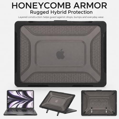 Soonjet Heavy Duty Case for MacBook Air 15 inch M5 M4 M3 M2 2026-2023 Black | Shockproof Hybrid Laptop Cover, Rugged Hard Shell, Drop Protection, TPU Bumper, Foldable Kickstand, Anti Fingerprint Scratch - color: Bumper Black