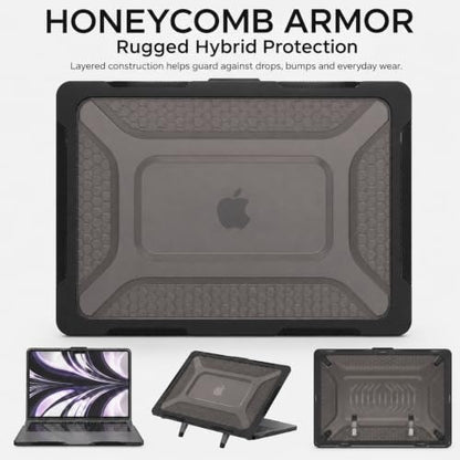 Soonjet Heavy Duty Case for MacBook Air 15 inch M5 M4 M3 M2 2026-2023 Black | Shockproof Hybrid Laptop Cover, Rugged Hard Shell, Drop Protection, TPU Bumper, Foldable Kickstand, Anti Fingerprint Scratch - color: Bumper Black