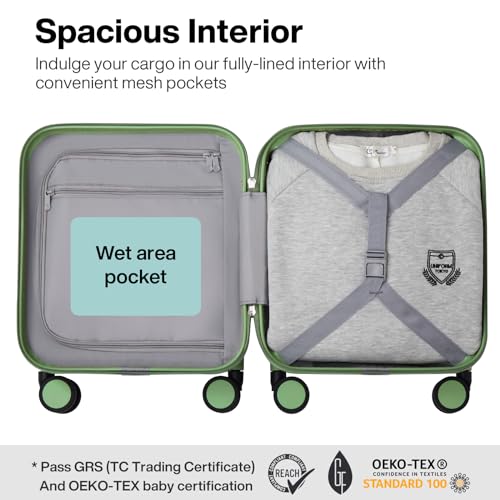 mixi Carry on Luggage 14 Inch Underseat Personal Item Suitcases with Spinner Wheels, Hardside Rolling Suitcase PC with TSA Lock Lightweight Travel Case, Fine Grid Avocado Green - color: Fine Grid Avocado Green, size: 14in Underseat