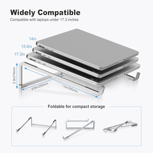 Foldable Laptop Stand for Desk, Silver | Universal Laptop Riser, Ventilated Holder Mount, Compatible with MacBook, Notebook - color: Silver