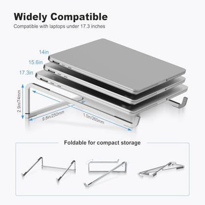 Foldable Laptop Stand for Desk, Silver | Universal Laptop Riser, Ventilated Holder Mount, Compatible with MacBook, Notebook - color: Silver