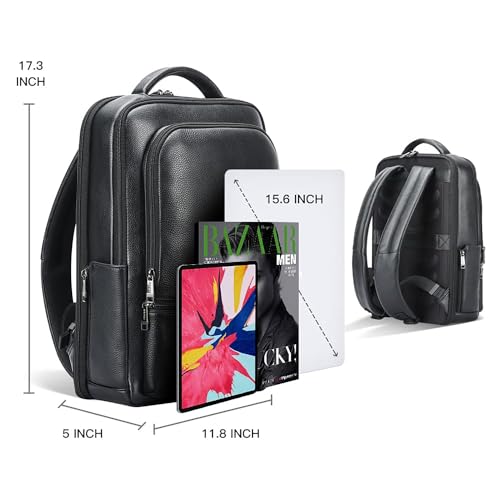 BOPai Genuine Leather Backpack for Men Multi-Function 15.6 inch Laptop Premium Executive Business Travel Friendly Smart Rucksack Anti Theft Large Capacity Office Classic Black - color: Black3