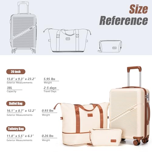 Cosbarn Carry On Luggage,3 Piece Carry On Suitcase,22x14x9 Airline Approved | Lightweight ABS Hardside Luggage, TSA-Approved Lock,Suitcases with Wheels,20Inch,Matching Duffle Bag,For Men&Women - color: OliveDrab, style: Carry on Luggage With Duffel Bag