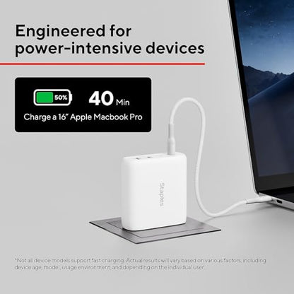 Staples TECH GaN 100W USB‑C & USB‑A Wall Charger – Fast PD Charging, Dual‑Port Power Adapter with Cable, Compact GaN Charger for MacBook, iPhone, Samsung & USB‑C Laptops - style: 100 Watt