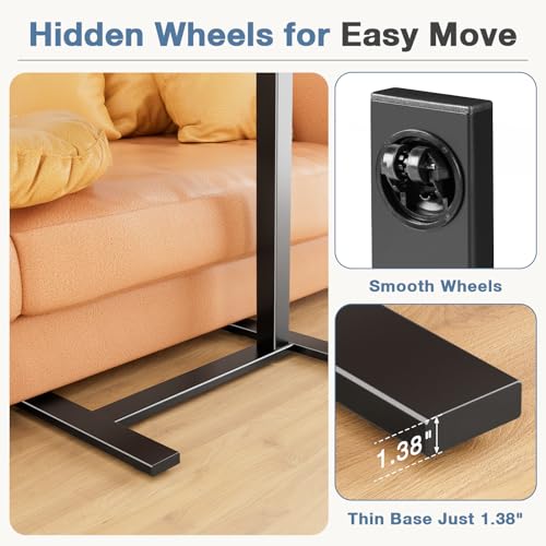 DUMOS Adjustable Bedside Overbed Table with Wheels, Black | Laptop Standing Desk with Tilting Top Height, Mobile Rolling Computer Cart for Hospital Home Bedroom Use - color: Black, size: 27.4" x 15.7" x 43.3"