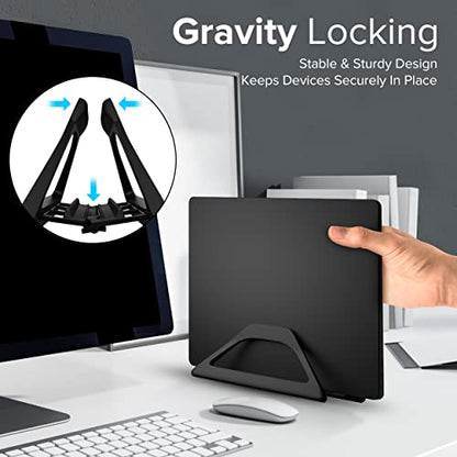 Aluminum Vertical Laptop Stand with Gravity Auto-Lock – Adjustable Laptop Holder Vertical fits MacBook Pro/Air, Chromebook & Gaming Laptops up to 17.3" – Space-Saving Desktop Dock - Black - color: Black