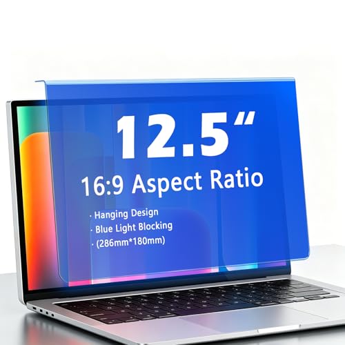 12.5 Inch Hanging Blue Light Blocking Screen Filter for Laptop, Removable Anti Glare Eye Protection, UV Protection, Fits 16:9 Widescreen Display, No Adhesive, Easy Install (1, 12.5"16:09(286×180mm)) - size: 12.5"16:09(286×180mm)