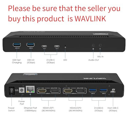 WAVLINK USB Docking Station Dual Monitor 4K 60Hz for Mac M1-M5,Neo,Windows | 2X HDMI or DisplayPort for MacBook, 65W Charging DisplayLink Dock, Driver Install Required, 6X USB 3.0,Gigabit Ethernet