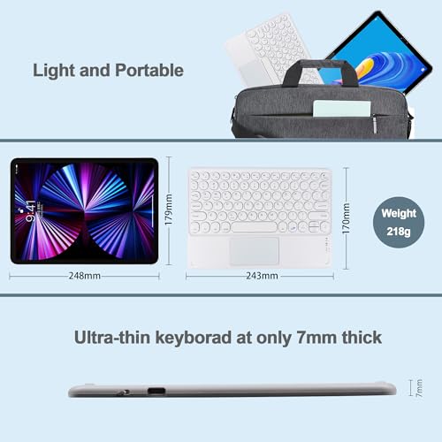 Thanice Wireless Keyboard with Touchpad, Ultra-Slim Portable Rechargeable Bluetooth Keyboard, Ipad & Android Windows Device Compatible (White) - color: white
