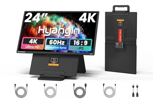 Hyangin 4K 24-inch Large Portable Monitor for Laptop 2026 Upgraded, 60Hz Portable Screen, 125% sRGB IPS Portable Second Monitor with Adjustable Stand for Laptop, MacBook, Phones - size: 24 inch