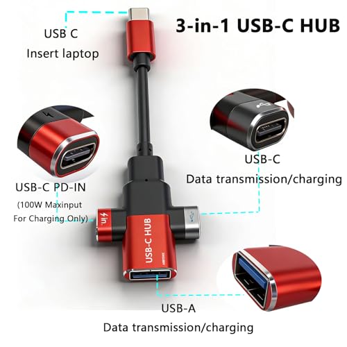 Small USB C HUB 3-in-1 USB Adapter for Laptop Network Real-Time Streaming Media Suitable for Carrying on Business Trips/Travels. - color: 1pack Red