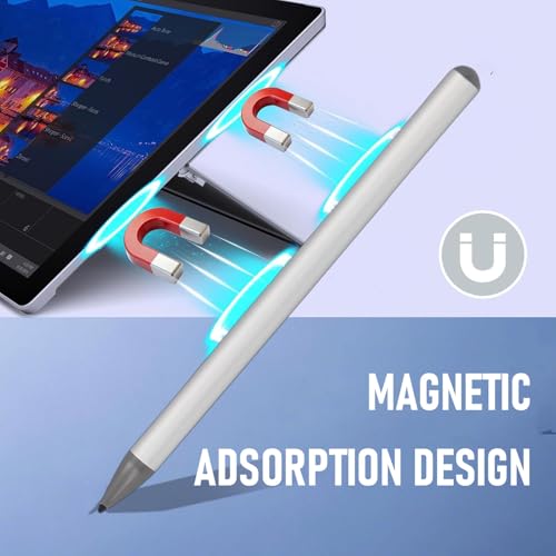 Rechargeable Active Stylus Pen, MPP 2.0 Tilt Sensing Stylus, 4096 Pressure Levels, Fast Charging, Magnetic Attachment Stylus Pen for Drawing Note Taking - color: Silver