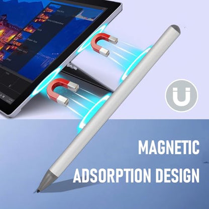 Rechargeable Active Stylus Pen, MPP 2.0 Tilt Sensing Stylus, 4096 Pressure Levels, Fast Charging, Magnetic Attachment Stylus Pen for Drawing Note Taking - color: Silver