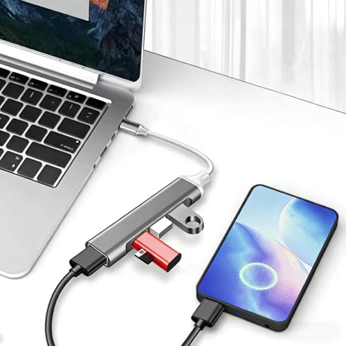 1Pcs 4-in-1 USB C Hub Adapter, Type-C to 4-Port USB 3.0 Multiport Expander, Portable Slim Dongle for Laptop, Phone, Gray Black Cable