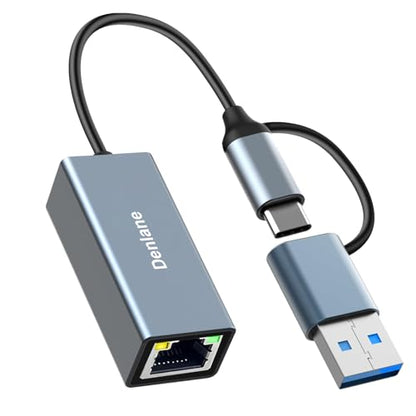 USB 3.0 to Ethernet Adapter, Ethernet to USB C Adapter 2 Connector 1000Mbps | Denlane RJ45 Gigabit Network Adapter LAN Converter for iPhone 15 16 17/USB-C iPad, MacBook/Pro/Air, Laptop, Windows 11/10/8/7