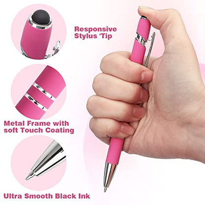 Bribobo 8 Pack Ballpoint Pen 2-in-1 Stylus, 1.0 mm Black Ink | Retractable Ballpoint Pen with Stylus tip, Metal Stylus Pen for Touch Screens - color: 8 Pastel