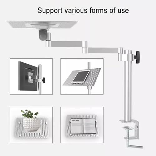 Laptop Arm Mount for Desk, 2 in 1 Monitor/Laptop Stand, Full Motion Articulating Notebook Tray, with Vented Cooling Platform, Holds Up to 8kg, for Office, Workstation