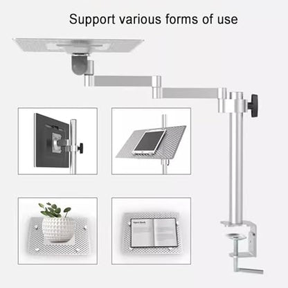 Laptop Arm Mount for Desk, 2 in 1 Monitor/Laptop Stand, Full Motion Articulating Notebook Tray, with Vented Cooling Platform, Holds Up to 8kg, for Office, Workstation