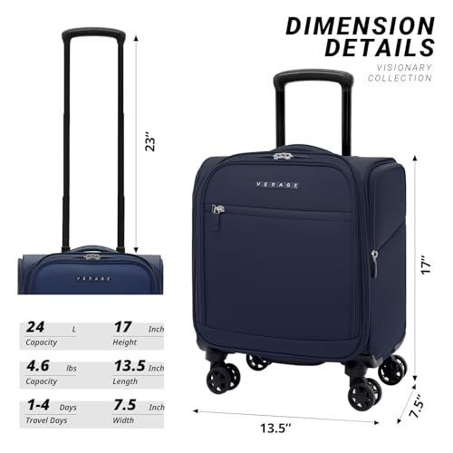 Verage Underseat Carry On Luggage with Wheels,14-Inch,Navy | Personal Item Bag,Airline Approved, Laptop Compartment, USB Charging Port - color: Navy, size: 14-Inch Compact Underseat
