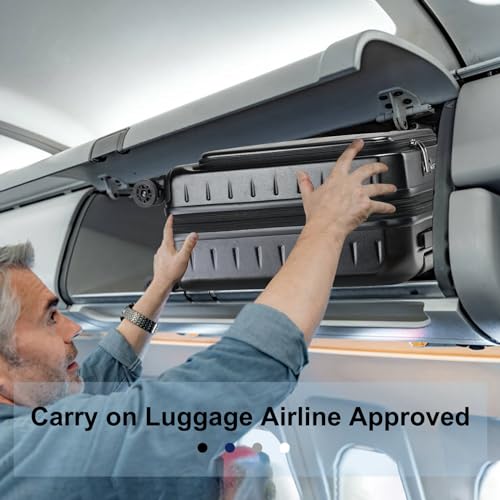 CENSIEN Expandable Carry On Luggage Airline Approved, 20 Inch Lightweight ABS+PC Hard Shell Suitcases with Front Pocket, Spinner Wheels, TSA Lock (Black, 1PC) | Front Opening with Laptop Pocket,Lightweight ABS+PC Hard Shell Suitcases,360° Spinner Wheels,T