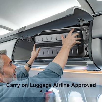 CENSIEN Expandable Carry On Luggage Airline Approved, 20 Inch Lightweight ABS+PC Hard Shell Suitcases with Front Pocket, Spinner Wheels, TSA Lock (Black, 1PC) | Front Opening with Laptop Pocket,Lightweight ABS+PC Hard Shell Suitcases,360° Spinner Wheels,T