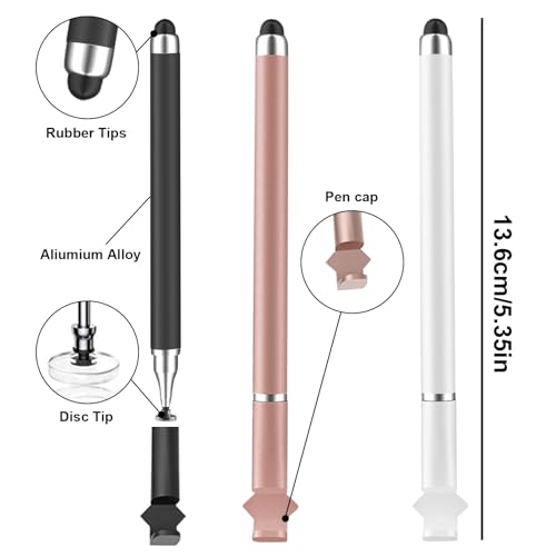 3 in 1 Stylus Pen for Touchscreen,iPad,iPhone,Stylus Pens | LAPOCOVER Stylus Pens,High Precision & Sensitivity, Compatible for iPad/Android Tablets, Laptop and Touchscreens - color: Black/White/Rose Gold