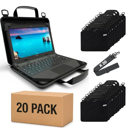 13-14 Inch Always-on Chromebook Protective Hard Case with Adjustable Shoulder Strap and Carrying Handles (20 Pack) - color: Black Fabric - 20 Pack