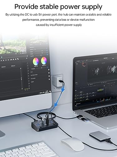 USB 3.0 Switch for USB A & C Devices - Aluminum Alloy USB Switch, Independent Port Control for Mouse, Keyboard, Printer - USB Switcher 2 Computers