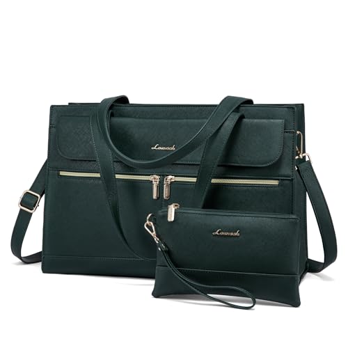 LOVEVOOK Laptop Bag for Women 15.6 Inch Tote Work Professional Leather Computer Briefcase Waterproof Handbag Shoulder Large Capacity Business Teacher Office Crossbody Purse, 131# Dark Green - color: 131# Dark Green, size: 15.6 Inch