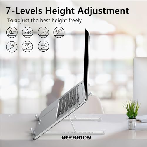 Tonmom Laptop Stand for Desk, Adjustable Laptop Riser, White | ABS+Silicone Foldable Portable Notebook Holder, Ventilated Cooling Notebook Mount Computer Stand for 10-15.6” Laptops,Tablets - color: White